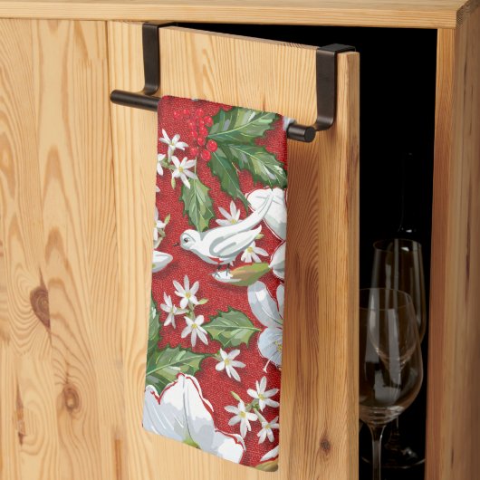 アマリリス&ホリーレッドクリスマス キッチンタオル (三つ折り)