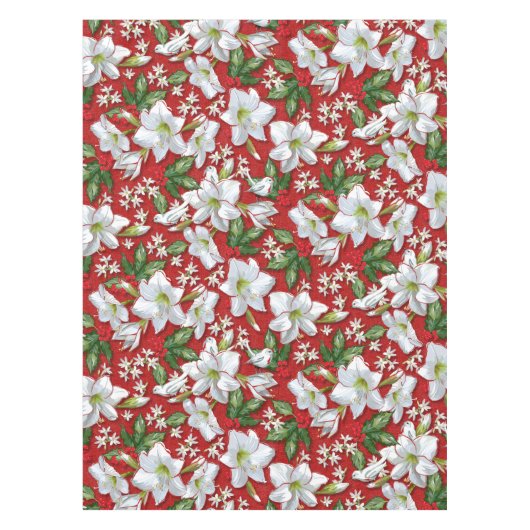アマリリス&ホリーレッドクリスマス テーブルクロス (正面)