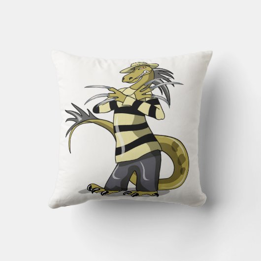 アマルガサウルスがフレディ・クルーガーとしてポーズを取った クッション (裏面)