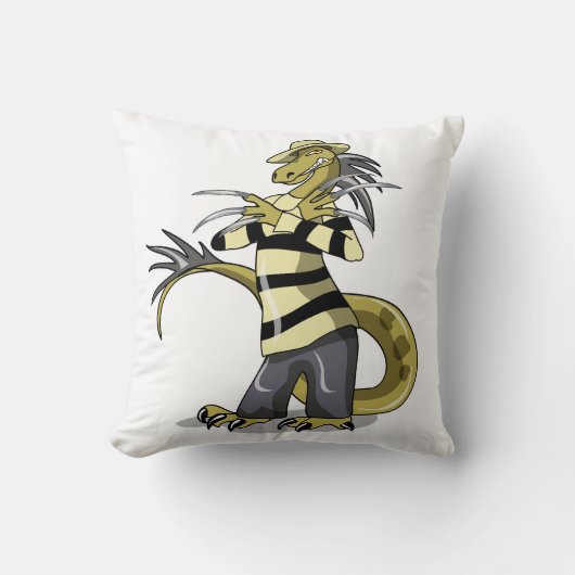 アマルガサウルスがフレディ・クルーガーとしてポーズを取った クッション (正面)