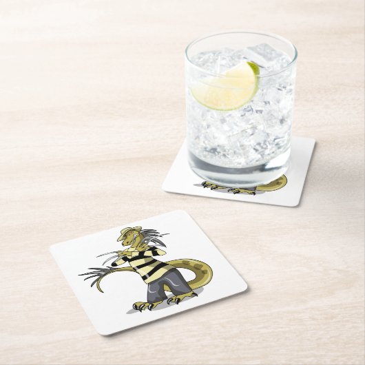 アマルガサウルスがフレディ・クルーガーとしてポーズを取った スクエアペーパーコースター (インサイチュ)