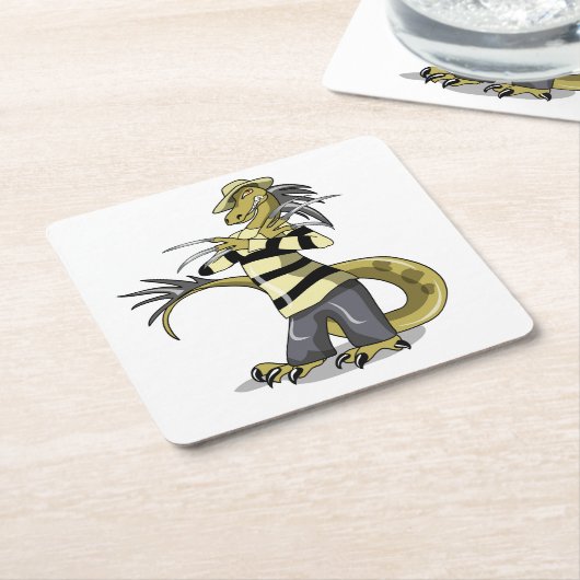 アマルガサウルスがフレディ・クルーガーとしてポーズを取った スクエアペーパーコースター (アングル)