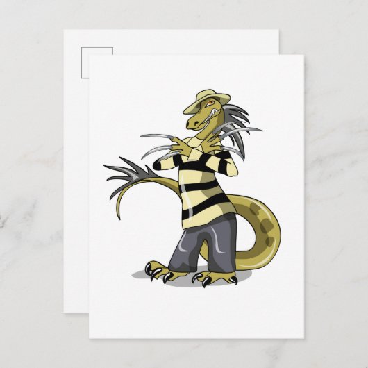 アマルガサウルスがフレディ・クルーガーとしてポーズを取った ポストカード (正面/裏面)