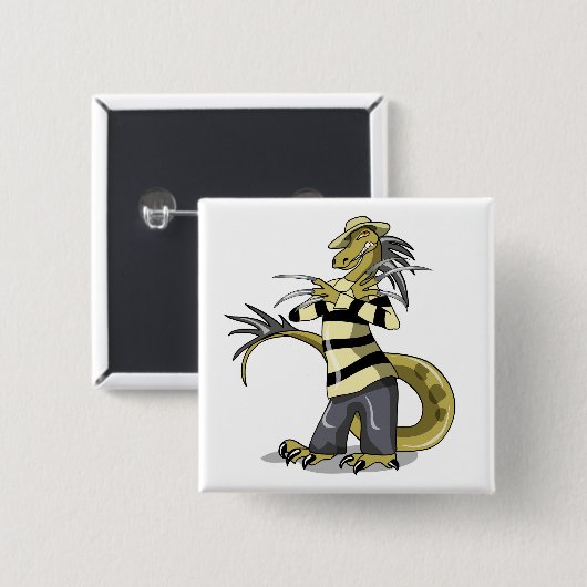 アマルガサウルスがフレディ・クルーガーとしてポーズを取った 缶バッジ (正面&裏面)