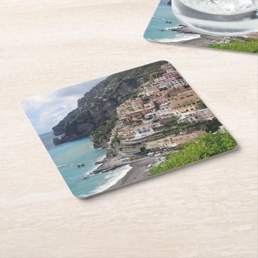 アマルフィの海岸のコースターのPositanoの村 スクエアペーパーコースター (アングル)