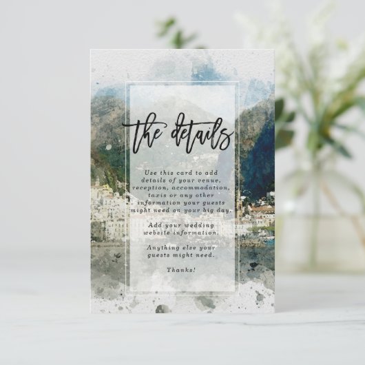 アマルフィの海岸、イタリアの結婚式の詳細情報 エンクロージャーカード (スタンド正面)