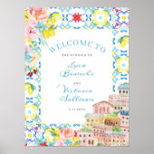 アマルフィアイコーストブルーイタリアンタイル結婚ズ・ウェルカム ポスター (正面)