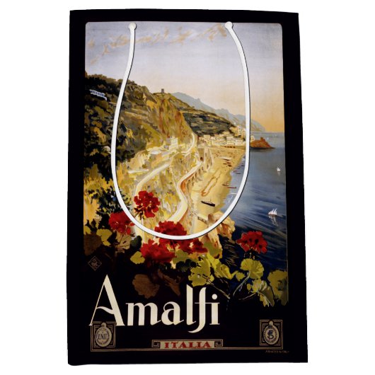 アマルフィイタリアのヴィンテージ旅行ギフトバッグ ミディアムペーパーバッグ (正面)