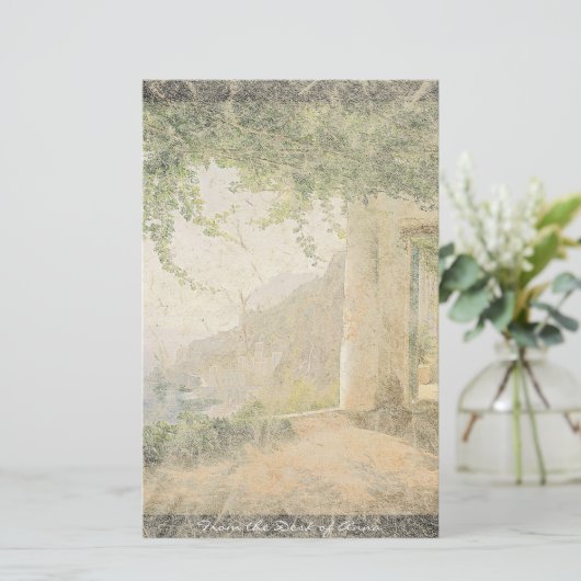 アマルフィイタリアの海のビーチのバルコニーの文房具 便箋 (スタンド正面)