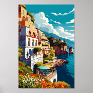 アマルフィイタリアアートヴィンテージ旅行イラストレーション ポスター