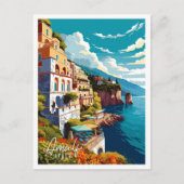 アマルフィイタリアアートヴィンテージ旅行イラストレーション ポストカード (正面)
