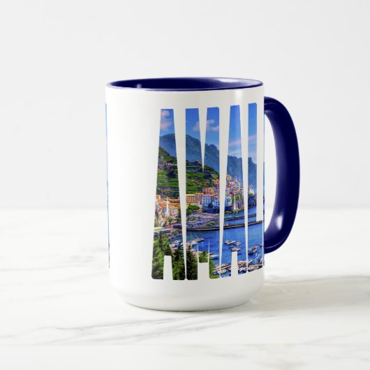 アマルフィイタリアヨーロッパのカラフルな写真のタイポグラフィ マグカップ (正面右)