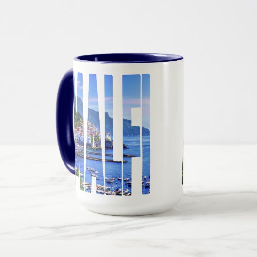 アマルフィイタリアヨーロッパのカラフルな写真のタイポグラフィ マグカップ (正面左)