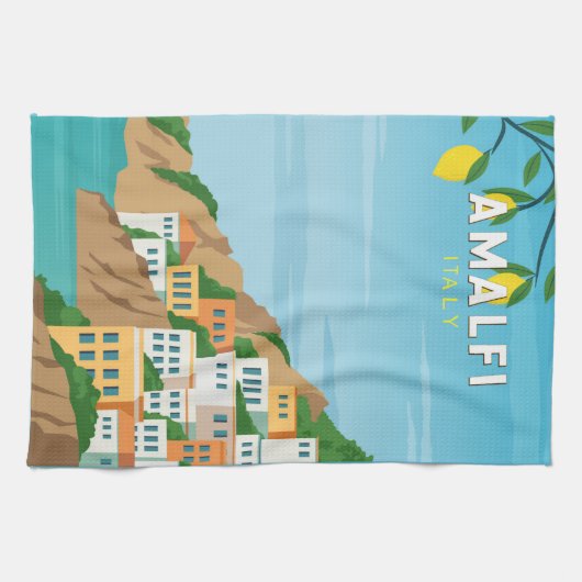 アマルフィイタリアレトロトラベルアートヴィンテージ キッチンタオル (横)