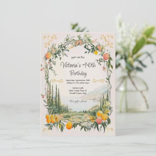 アマルフィイタリアンコースタルレモンフローラ誕生日 招待状 (スタンド正面)