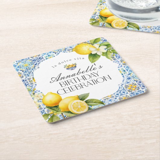 アマルフィイタリアンコースト誕生日パーティードテーブルデコール スクエアペーパーコースター (アングル)