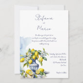 アマルフィイタリアンーの青いタイルのレモンが一つ一つ結婚に入る 招待状 (正面)