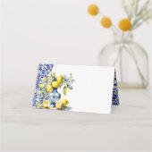 アマルフィイタリアンーの青いタイルのレモンの名前とテーブル プレイスカード (裏面)