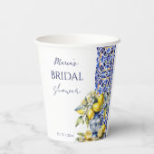 アマルフィイタリアンーの青いタイルのレモンブライダルテンプレート 紙コップ (裏面)