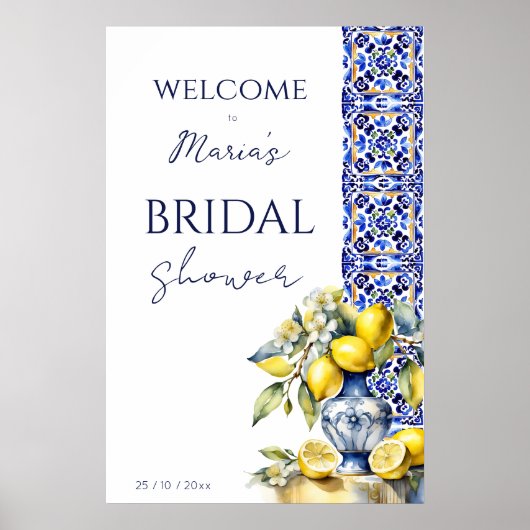 アマルフィイタリアンーの青いタイルブライダル歓迎 ポスター (正面)