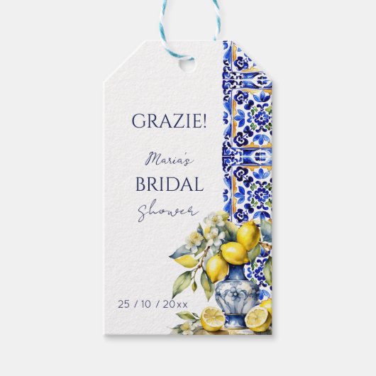 アマルフィイタリアンーの青いタイル感謝していは好きなレモン ギフトタグ (正面)