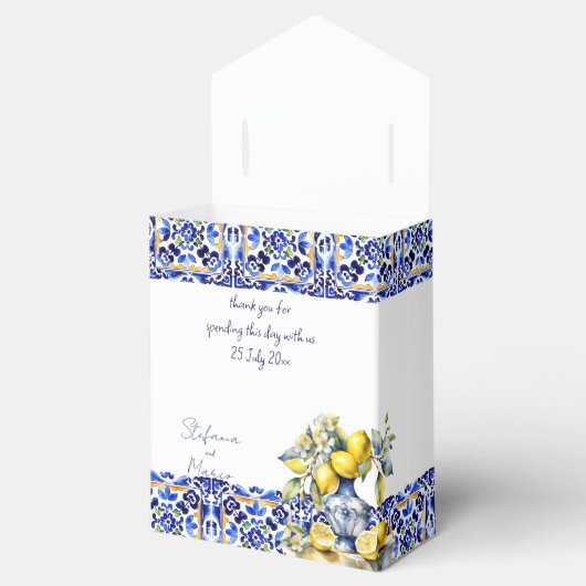 アマルフィイタリアンーの青いタイル結婚レモンの印刷 フェイバーボックス (オープン)