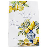 アマルフィイタリアンーの青いタイル結婚レモンの歓迎 ミディアムペーパーバッグ (正面)