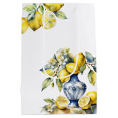 アマルフィイタリアンーの青いタイル結婚レモンの歓迎 ミディアムペーパーバッグ (裏面)