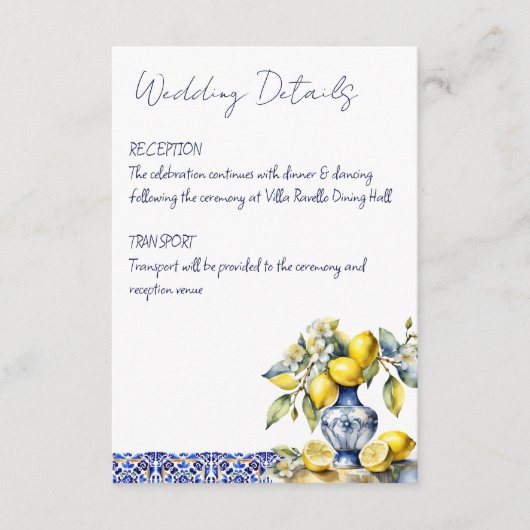 アマルフィイタリアンーの青いタイル結婚レモンの詳細 エンクロージャーカード (正面)