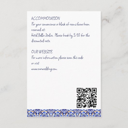 アマルフィイタリアンーの青いタイル結婚レモンの詳細 エンクロージャーカード (裏面)