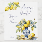 アマルフィイタリアンーの青いタイル結婚レモン ワインラベル (シングルラベル)