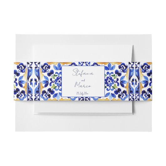 アマルフィイタリアンーの青いタイル結婚レモン 招待状ベリーバンド (正面例)