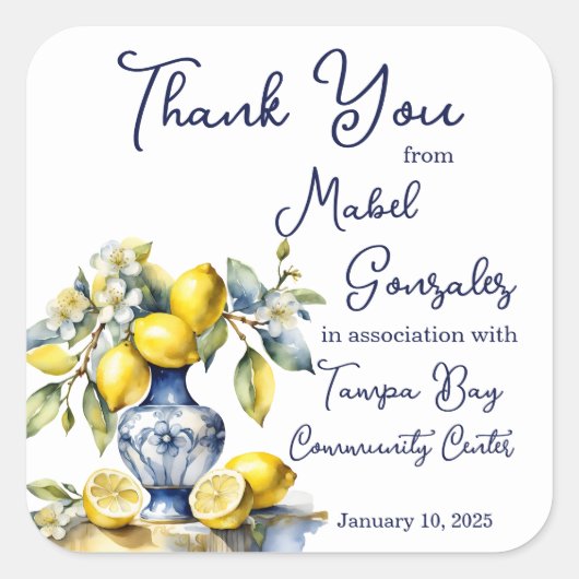 アマルフィイタリアンーの青いタイル結婚式の引き出物 スクエアシール (正面)