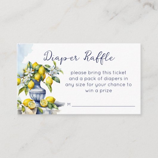 アマルフィイタリアンーの青い花瓶レモンのおむつラッフル エンクロージャーカード (正面)