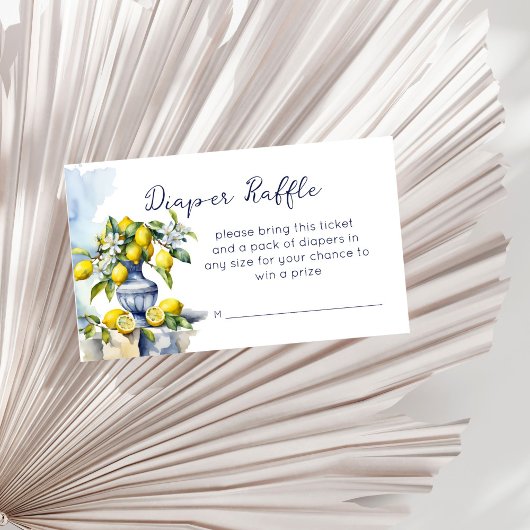 アマルフィイタリアンーの青い花瓶レモンのおむつラッフル エンクロージャーカード