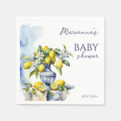 アマルフィイタリアンーの青い花瓶レモンの赤ちゃんシャワー印刷 スタンダードカクテルナプキン (正面)