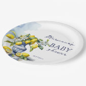 アマルフィイタリアンーの青い花瓶レモンの赤ちゃんシャワー印刷 ペーパープレート (アングル)