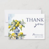 アマルフィイタリアンーの青い花瓶レモンの赤ちゃんシャワー サンキューカード (正面)