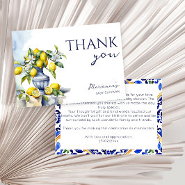 アマルフィイタリアンーの青い花瓶レモンの赤ちゃんシャワー サンキューカード