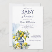 アマルフィイタリアンーの青い花瓶レモンの赤ちゃんシャワー 招待状 (正面)