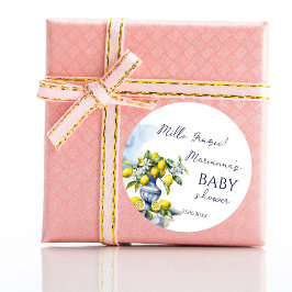 アマルフィイタリアンーの青い花瓶レモンベイビーシャワーのお願い ラウンドシール