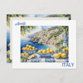 アマルフィイタリアンー海岸の青い白いタイルのレモンを表示 ポストカード (正面/裏面)