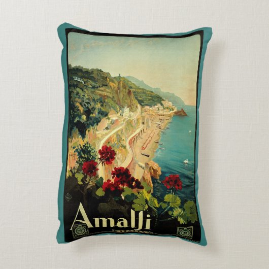 アマルフィイタリアンー海岸，ヴィンテージ旅行ポスターイタリア アクセントクッション (裏面(縦))