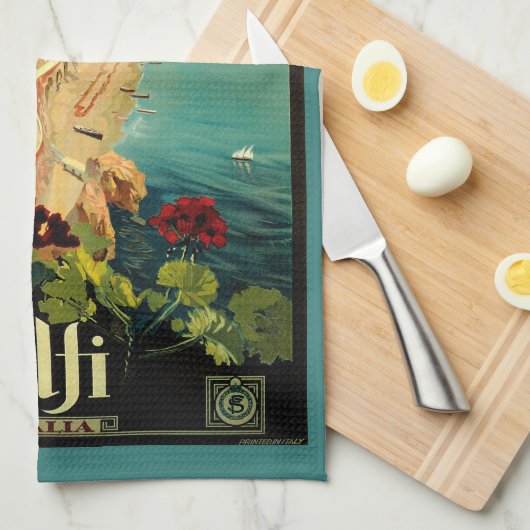 アマルフィイタリアンー海岸，ヴィンテージ旅行ポスターイタリア キッチンタオル (四つ折り)