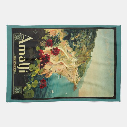 アマルフィイタリアンー海岸，ヴィンテージ旅行ポスターイタリア キッチンタオル (横)