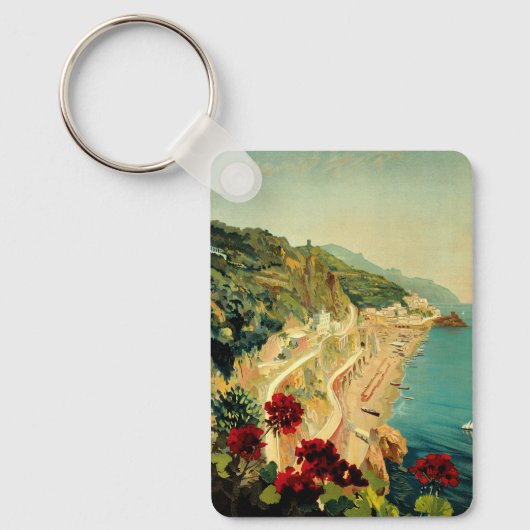 アマルフィイタリアンー海岸，ヴィンテージ旅行ポスターイタリア キーホルダー (正面)