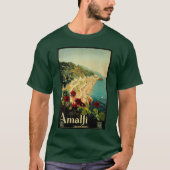 アマルフィイタリアンー海岸,ヴィンテージ旅行ポスターイタリア Tシャツ (正面)