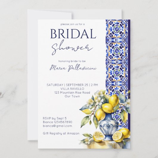 アマルフィイタリアンー青タイルブライダルシャワー 招待状 (正面)