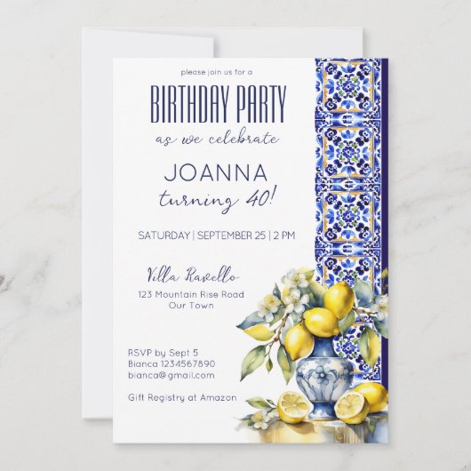アマルフィイタリアンー青瓦レモン誕生日パーティー 招待状 (正面)
