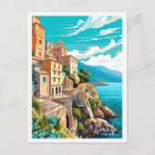 アマルフィイタリアヴィンテージ旅行イラストレーション ポストカード (正面)